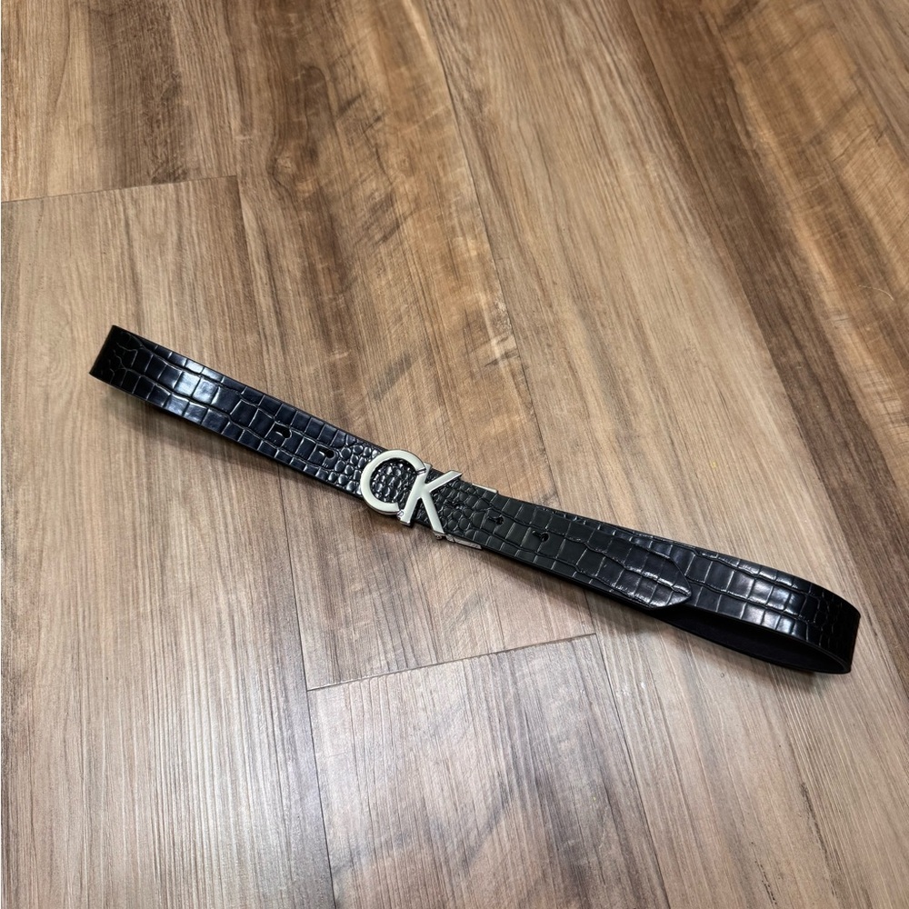 Calvin Klein CK Reversible Black Brown Leather Snake Print Belt w/ Silver Buckle